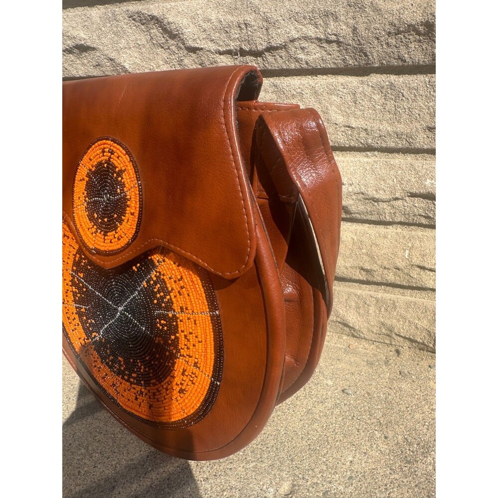 Handmade African Beaded Leather Crossbody Bag Orange Black Tribal Boho Artisan - Picture 7 of 7